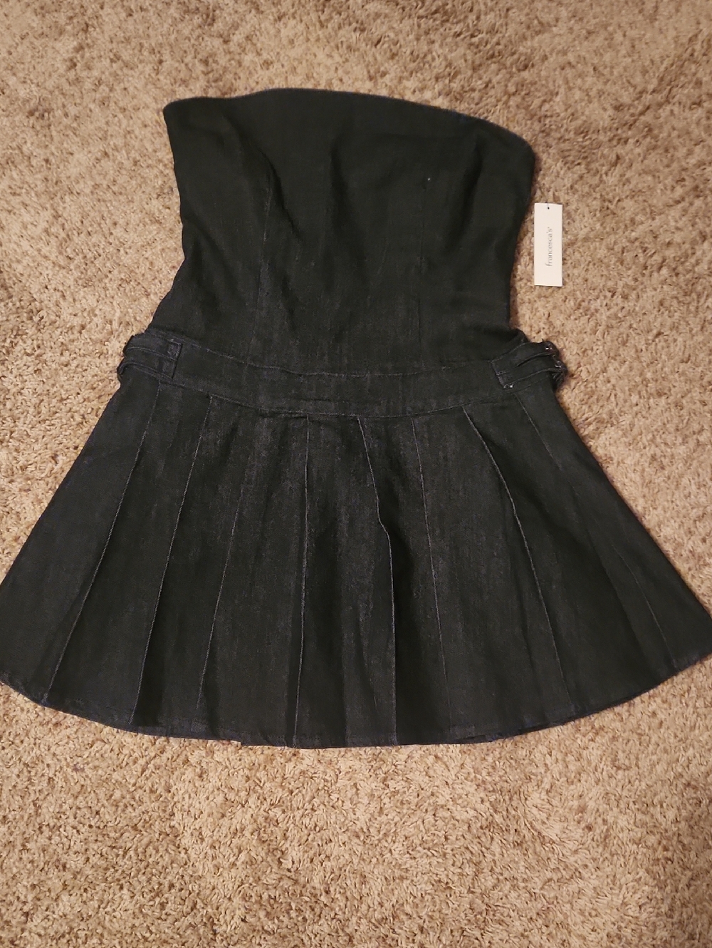 Strapless Jean Pleated Mini Dress